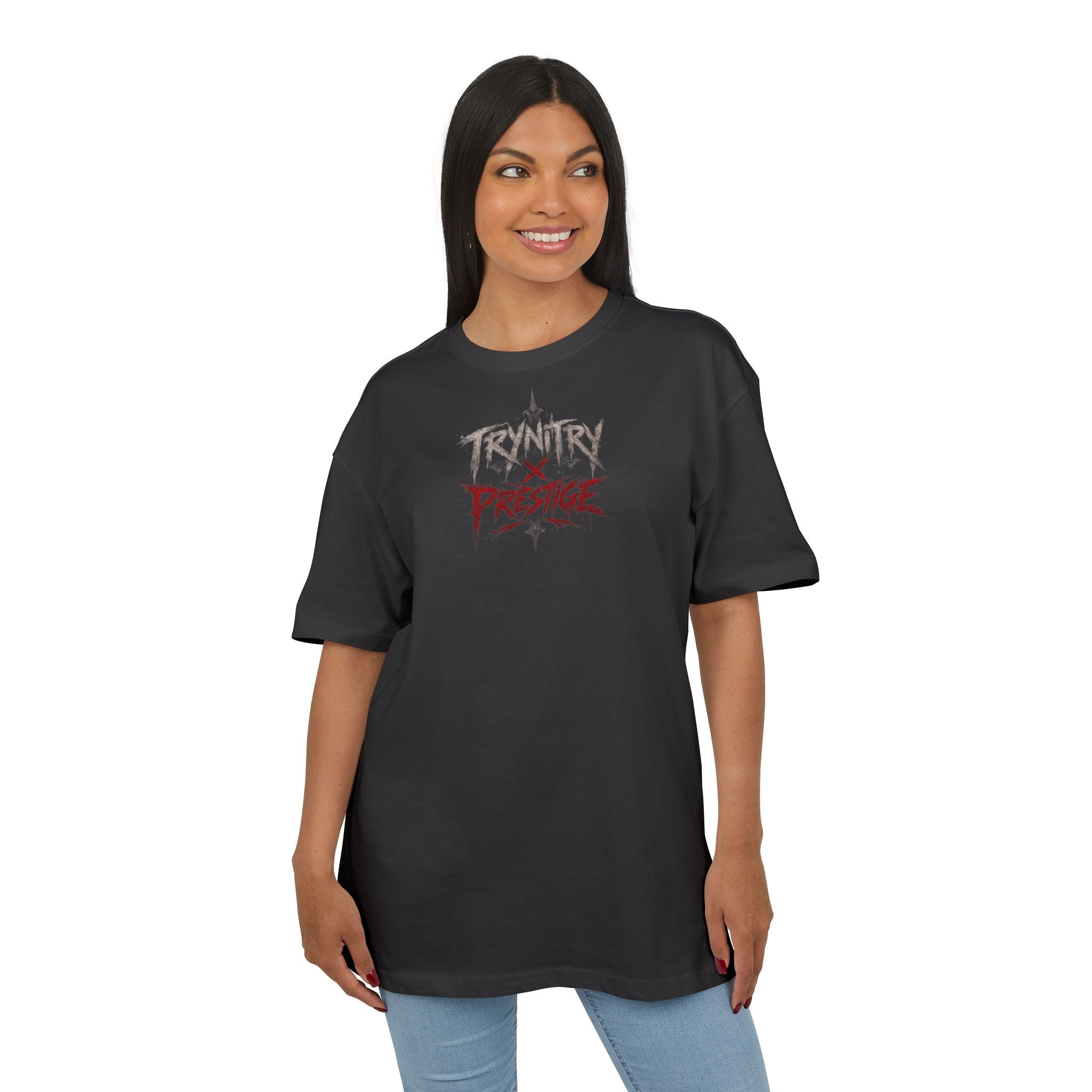 Graphic Tee — 'Trynity x Prestige' Red Skull Back Print Oversized T-Shirt