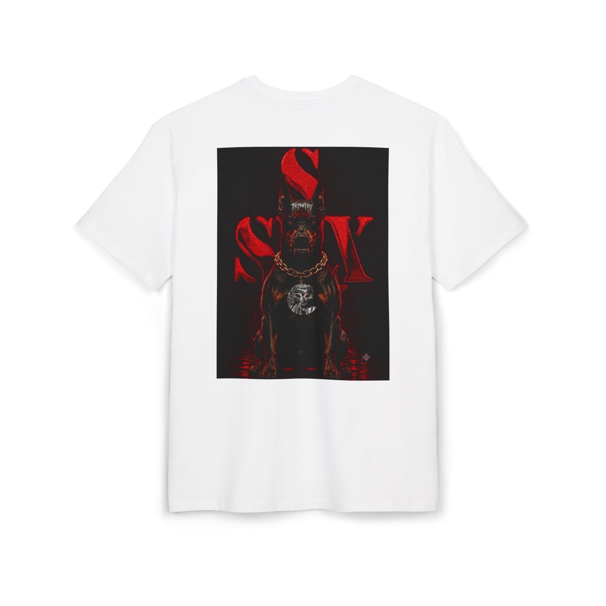 Graphic Tee — 'Trynity x Prestige' Red Skull Back Print Oversized T-Shirt