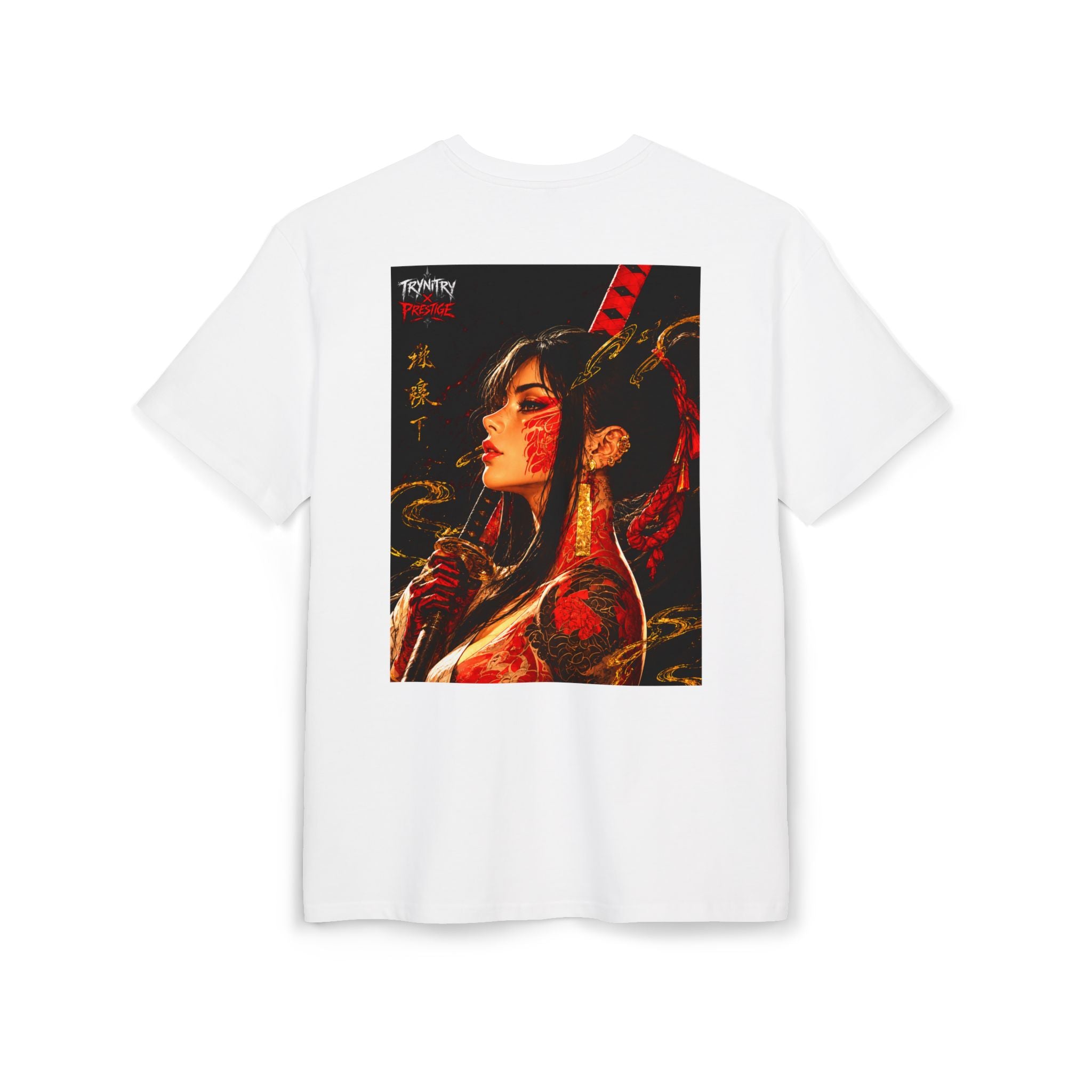 Oversized Tee — 'Trynity x Prestige' Graphic Back Print Samurai Woman