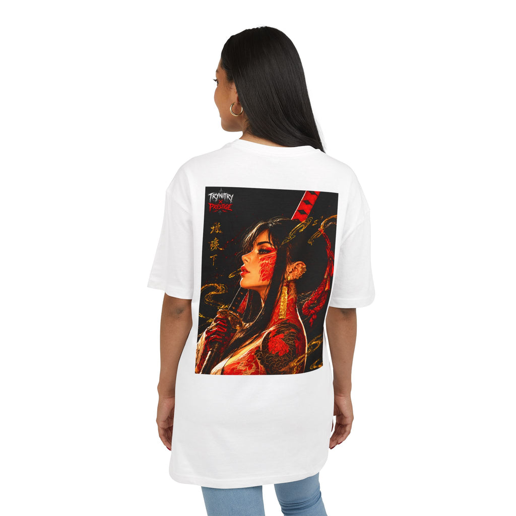 Oversized Tee — 'Trynity x Prestige' Graphic Back Print Samurai Woman