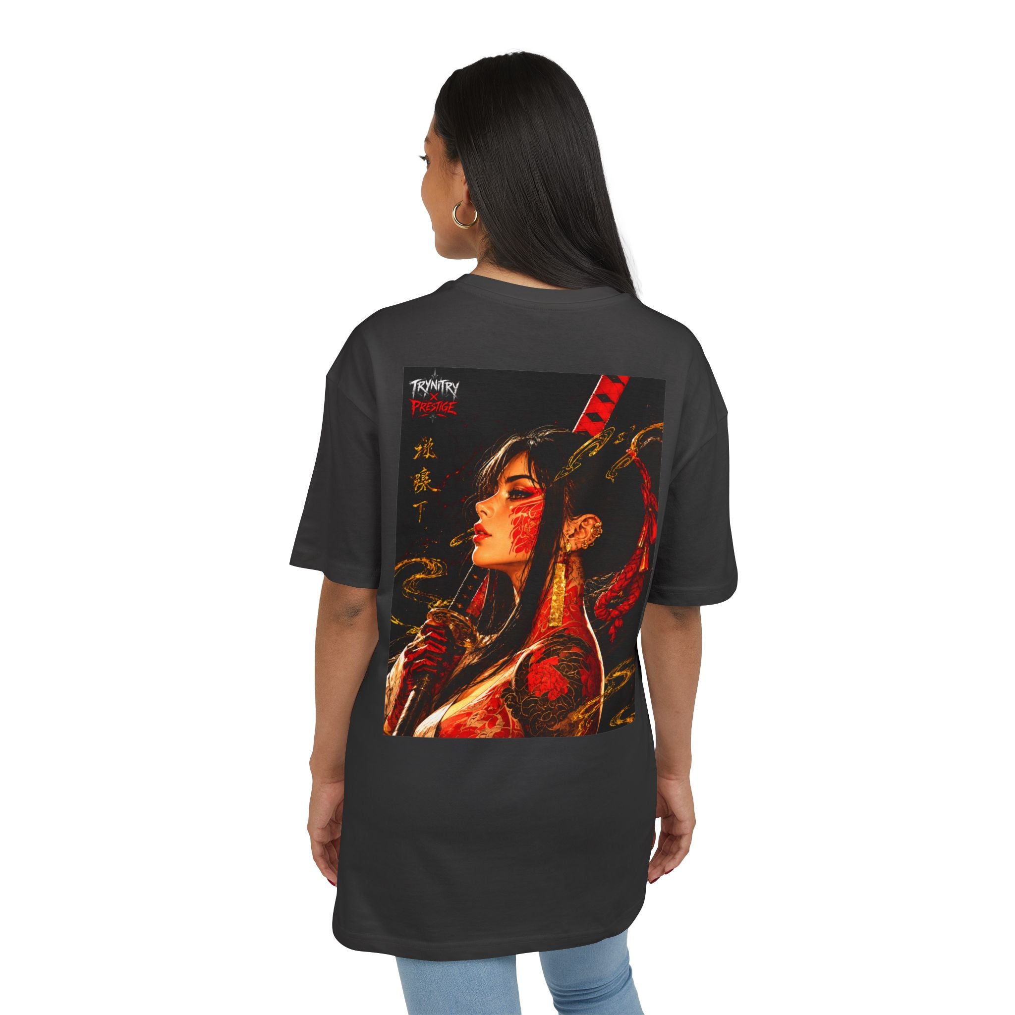 Oversized Graphic Tee — 'Trinity x Prestige' Japanese Oni Mask Streetwear