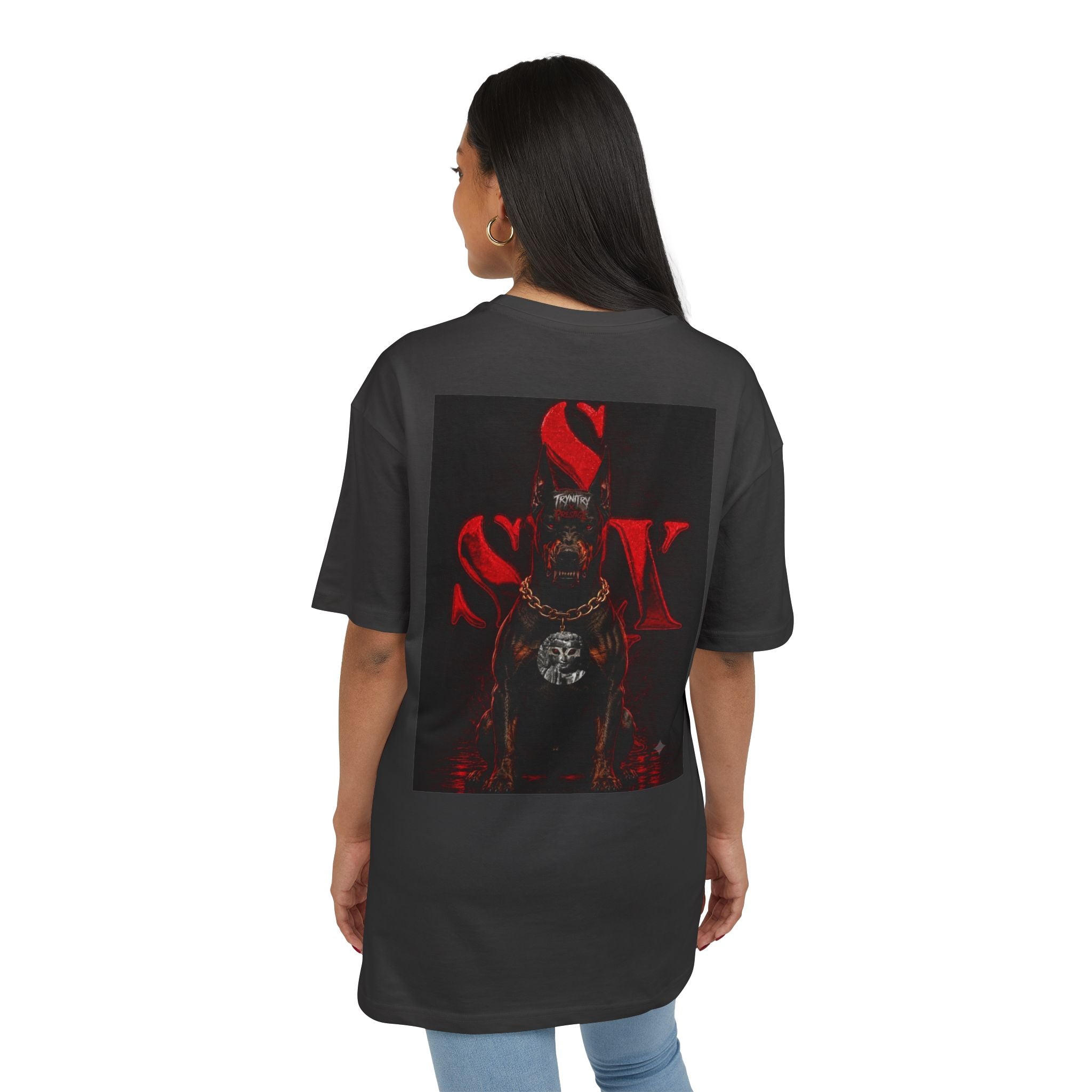 Graphic Tee — 'Trynity x Prestige' Red Skull Back Print Oversized T-Shirt