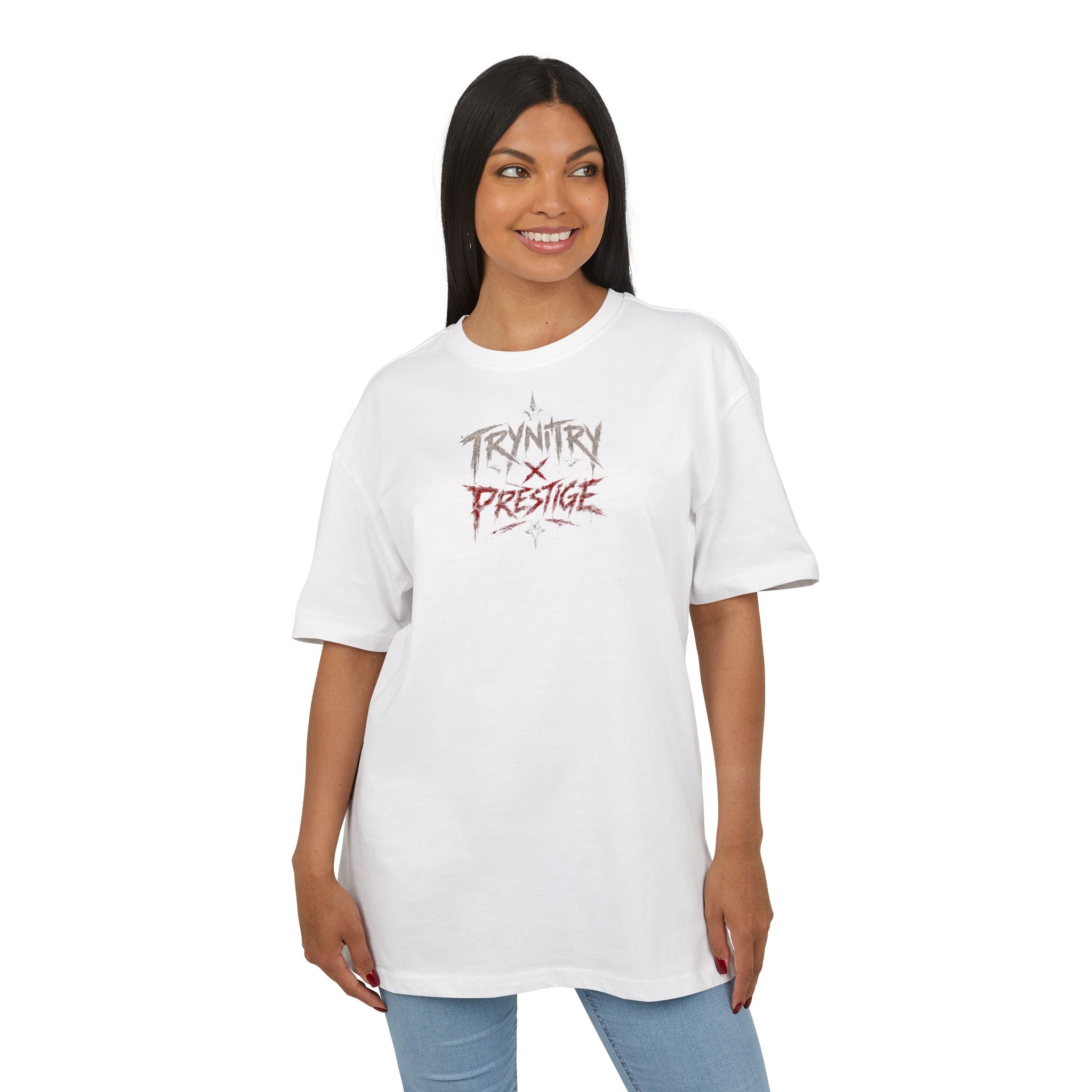 Graphic Tee — 'Trynity x Prestige' Red Skull Back Print Oversized T-Shirt